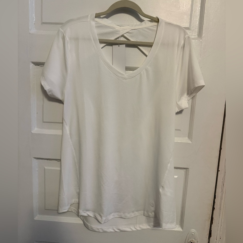 White V-Neck Short Sleeve Workout Top